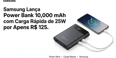 Samsung Lança Power Bank 10.000 mAh com Carga Rápida de 25W por Apenas R$ 125