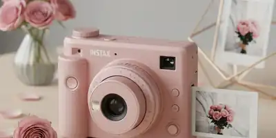 Instax Mini Evo 'Gentle Rose': A Joia Híbrida Que Faz Suas Memórias Florescerem em Pura Elegância.