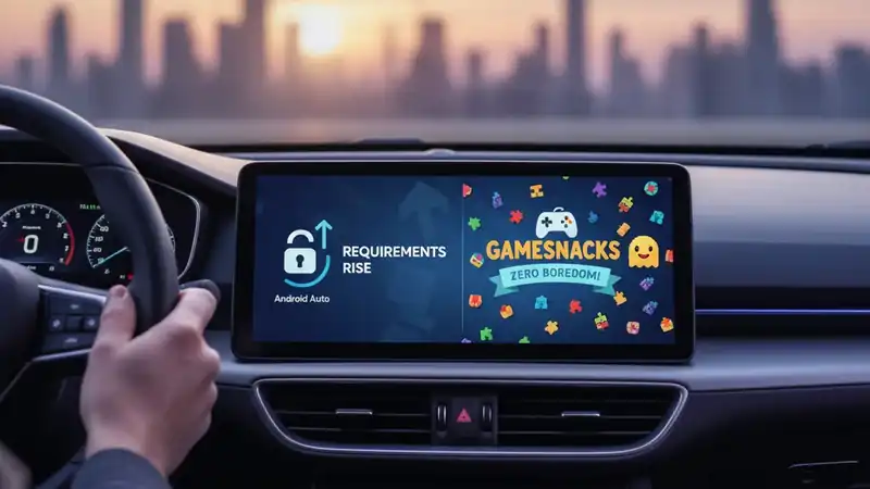 O Jogo Virou no Android Auto: Requisitos Sobem, Mas o GameSnacks Volta para Zerar o Tédio!